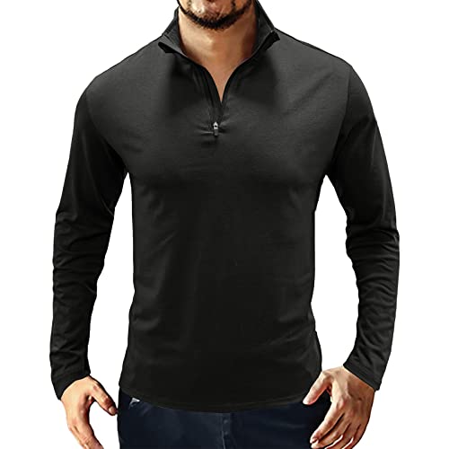 Plilima Long Sleeve Polo Shirts for Men Half Zip Jumper Casual Golf Tops Zip Polo t Shirt Black L