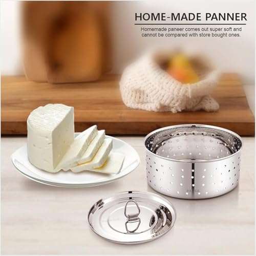 Image of Expresso Paneer Maker Steel - Paneer Maker Mould Press with Round Strainer | Stainless Steel Paneer and Tofu Making Machine | Fresh Paneer /Tofu /Sprout Press Mould for Kitchen Use (350 ML)