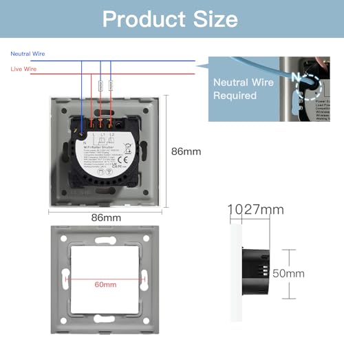 BSEED WLAN Rollladenschalter Smart Lichtschalter (Neutralleiter Erforderlich) Alexa und Google Home Work mit Tuya WIfI Schalter aus Glas Weiß