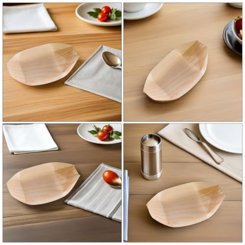 Platos de sushi desechables en forma de barco, envases de madera resistente para catering 4