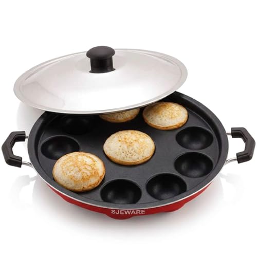 Sjeware Appam Maker Non Stick With Lid 12 Pits , Appam Pan , Appe Pan , Appam Maker Non Stick With Lid , Paniyaram Pan Non Stick , Appe Pan Non Stick