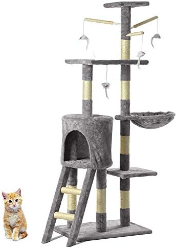 locallocal Cat Tree Activity Center kitten climbing tower play frame with gray cat playtoy
