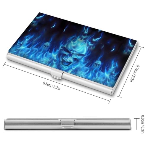 Blue Flame Skull Business Card Holder Slim Metal Case Pocket Wallet for Men Women2