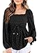 Imysty Women's V Neck Smocked Peplum Tops Balloon Long Sleeve Blouses Shirt Black