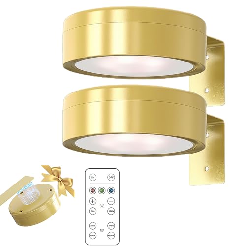KBIBCK 2PCS Picture Lights for Wall,Wireless Picture Light, Magnetic Wall Light with Remote& 3 Color Temps, PictureFrame Lights，Rechargeable PaintingLights for Painting, Portrait, Art Frame(Gold)