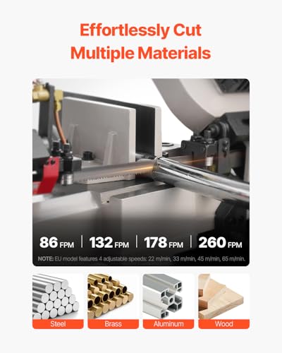 VEVOR Metaalbandzaag met ondergetsel, 17 x 30 cm, rechthoekige zaagcapaciteit, metalen beugelzaag met 1,1 kW-motor, hoekinstelling van 0-45 graden, variabele snelheid, voor metaal, hout en kunststof - Afbeelding 4