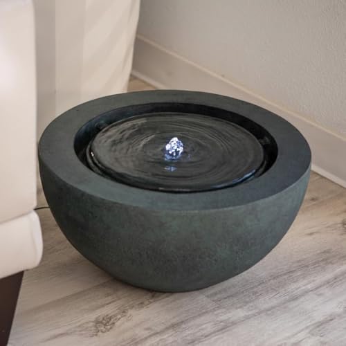 XBrand 19.8" W Round Sphere Water Fountain Indoor Outdoor with LED Light, Polyresin Bubbler Feature for Patio Garden Yard Home Décor, Dark Green by XBrand - Image 2