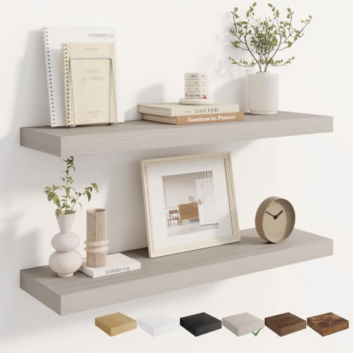 Dreamland 32 Inches Wall Mounted Wood Floating Shelves, Grey, 2 Pack