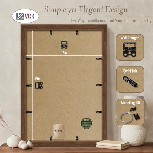 Image of VCK 13x19 Frames 3 Pack, Brown Poster Frame MDF Wood with Polished Plexiglass, Wall Mounting Horizontal & Vertical Display