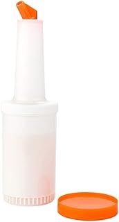 Restaurantware 1 qt Plastic Quick Pour Storage Container Bottle - with Orange Spout and Lid - Bar Storage Bottle - 3 1/2" x 3 1/2" x 13" - 1ct Box - Bar Lux