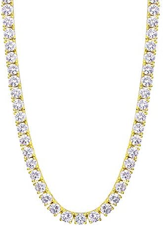 KRKC&CO Tennis Chain for Men, 14k Gold Chain for Men Women, Iced Out Chains Prong-Setting 5A Cubic Zirconia Stones Tennis Necklace, Hip Hop Jewelry for Rappers 3mm 4mm 5mm