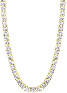 KRKC&CO Tennis Chain for Men, 14k Gold Chain for Men Women, Iced Out Chains Prong-Setting 5A Cubic Zirconia Stones Tennis Necklace, Hip Hop Jewelry for Rappers 3mm 4mm 5mm