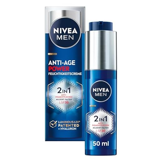 NIVEA MEN Luminous Anti-Age 2-in-1 Power dagcrème met SPF 30, gezichtsverzorging met hyaluronzuur voor anti-aging effect, huidverzorging met Luminous630 tegen ouderdoms- en pigmentvlekken (50 ml)