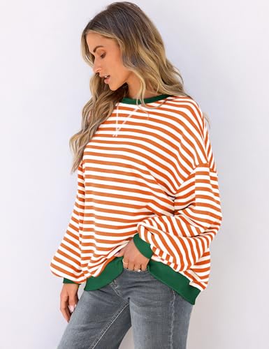 image for UEU Women's Casual Long Sleeve Color Block Striped Sweatshirts Tops Ca