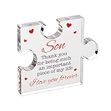 ZHOSXRC Gifts for Son,Engraved Acrylic Puzzle Piece,Adorable Son Presents for Birthday,Elegant Decorative Plaque with Lovely Quote,Thanksgiving Gifts, Engraved Acrylic Block Puzzle