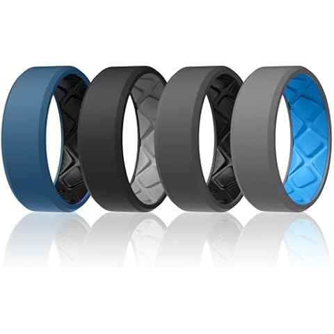 Egnaro Breathable Air Grooves Silicone Rings Mens Wedding Bands, Multicolor Rubber Rings For Him 7.5mm Wide,2.5mm Thick Cover