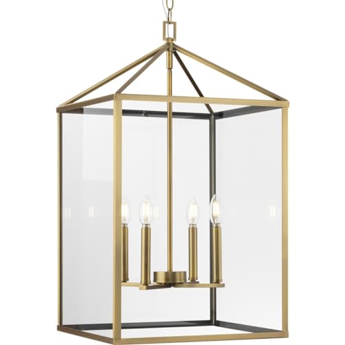 Progress Lighting Hillcrest 17 in. 4-Light Vintage Brass Modern Farmhouse