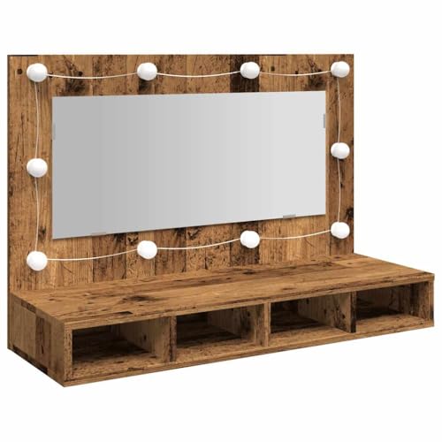 vidaXL Mueble con Espejo y LED Madera Vieja 90x31,5x62 cm, Armario con Espejo, Armario con Espejo y LED, Armario tocador, Mueble con Espejo y LED