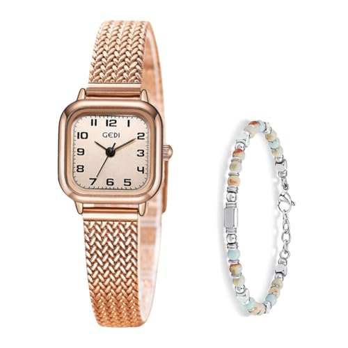​​Elegant​​ Women's Rose Gold Watch: Small Arabic Numerals Square Dial, Stainless Steel Bracelet, Quartz Movement, 3ATM Water Resistant - Perfect for Daily Office & Casual Wear | Ideal Gift for Her