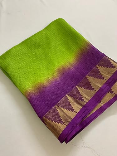 Image of Women's Bhagalpuri Pure Kota Doria Silk Net Saree With Temple Zari Border and Running Blouse Piece