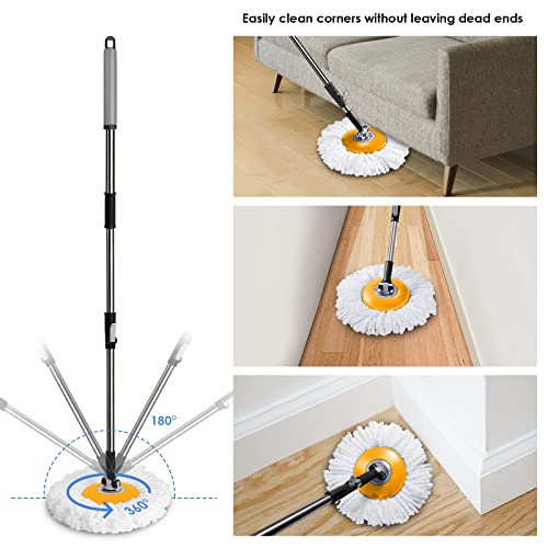 Ozd Spin Mops With Bucket And Foot Pedal, Mop And Bucket With Wringer Set, Spinning Mops With 51.2" Adjustable Handle, Household Mops & Bucket Sets For Floor Cleaning, With 5 Mop Heads & 1 Brush Head #TOP5