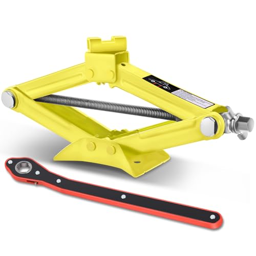 PM PERFORMOTOR 1.5 Ton (3,306 lbs) Scissor Lift Jack with Labor-Saving Ratchet Wrench for Most Cars, 4'' - 15.2'' Lifting Range, Yellow,PM-TOL-SJ15-YL