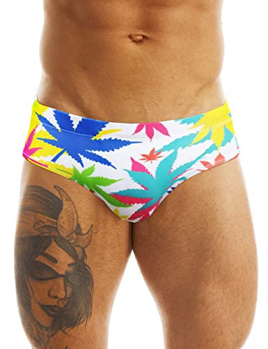 MIZOK Men's Fashion Print Swim Briefs Quick Drying Swimsuit with Drawstring