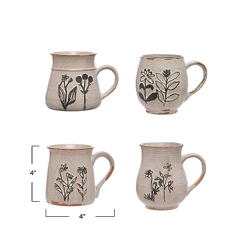 4 Inches Stoneware Mug with Reactive Glaze and Various Mug Shapes, Cream, Set of 4 by Creative Co-Op - Image 4