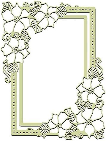 Flower Frame Metal Cutting Die for Card Making, Laced Rectangle Frame Die Cuts Embossing Stencils, Scrapbooking Lace Flower Border Dies, Silver