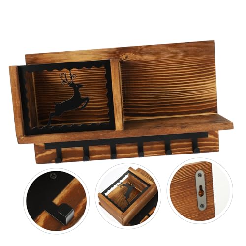 Étagère murale bois et fer noir et brun support rangement suspendu multifonction - 4