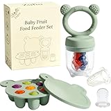 Silikon Fruchtsauger Baby: Schnuller und Muttermilch, Eis am Stiel, Gefrierschrank, Aufbewahrungsbehälter für Babynahrung, Eiswürfel für Babyzahnen und Selbstfütterung (Green)
