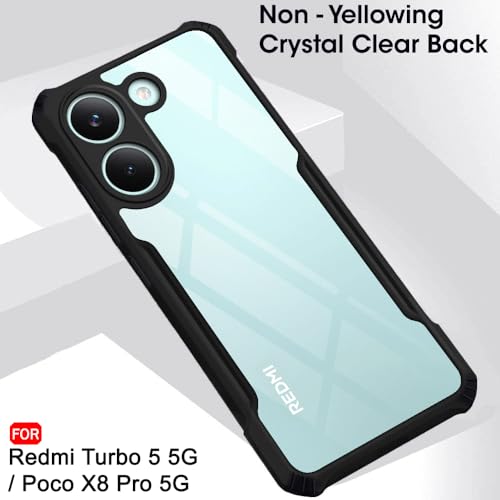 Image of TheGiftKart Shockproof Crystal Clear Back Cover Case for Mi Redmi Turbo 5 5G / Poco X8 Pro 5G | 360 Degree Protection | Protective Design | Transparent Back Cover Case (PC & TPU, Black Bumper)