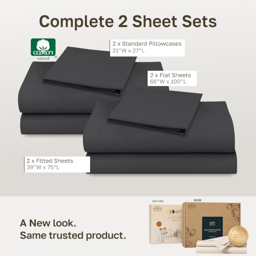 Image of 2-Pack Soft Natural 100% Cotton Sateen Twin Size Sheet Set, Dark Grey