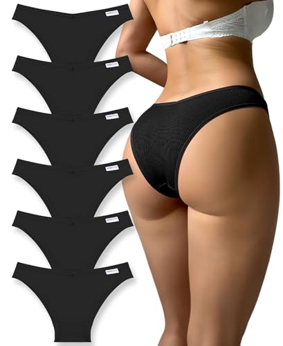 Image of FINETOO Womens Cotton Underwear Sexy Stretch Bikini Panties Low Rise Hipster Ladies Soft V-Waist Cheeky