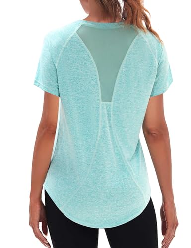 Wayleb Funktionsshirt Damen Kurzarm Rundhals Sport T-Shirt Oberteile Frauen Sportshirt Leichtes Atmungsaktiv Laufshirt Fitness Gym Yoga Longshirt Tops, Blau XL Wayleb Funktionsshirt Damen Kurzarm Rundhals Sport T-Shirt Oberteile Frauen Sportshirt Leichtes Atmungsaktiv Laufshirt Fitness Gym Yoga Longshirt Tops, Blau XL