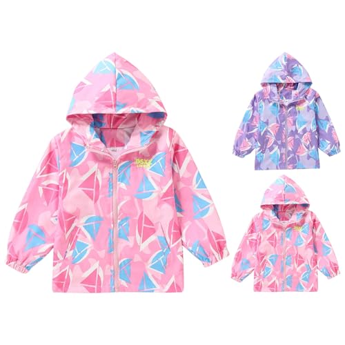 Girls Rain Jacket Waterproof Zipper Printed Windbreaker Coat toddler Kids Lightweight Windproof RainCoat with Pockets