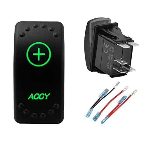Image of Green Backlit Rocker Switch 5 Pin ON-Off Laser Etched Button Switch with Wires for Car Marine Boat UTV 20A /12V 10A /24V (ACCY)