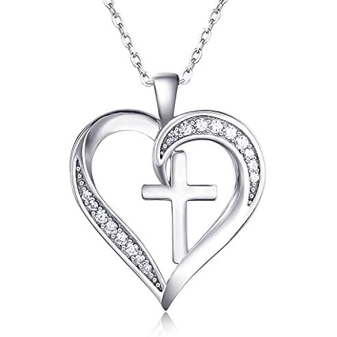 MISSLAN Cross Necklace for Women 925 Sterling Silver Cross Necklace Heart Necklaces for Women Cross Chain Jewelry for Women Mom Cover