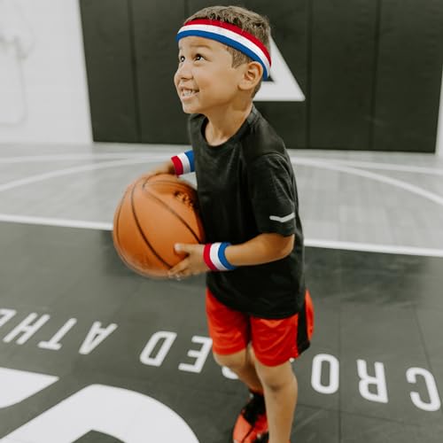 Suddora Sweatbands for Kids, Moisture Wicking 2 Wristbands and 1 Headband Set, Soft and Skin-Friendly Fabric, Moisture-Wicking Athletic Sweat Bands for Basketball, Baseball, Soccer - Thumbnail 6