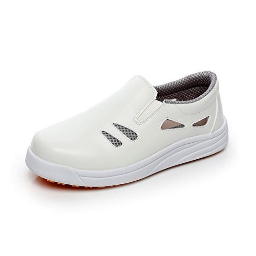 Levoberg Kitchen Shoes Slip and Oil Resistant Work Shoes Slip-On Non-Slip Chef Shoes for Women Men 7.5 US(Men) White