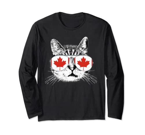 Canadian Canada Flag Country Roots Cat Lover Pride Men Women Manga Larga