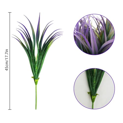 Phliofd 32Pcs Artificial Grass Fake Plants 17.3in Outdoor Plants UV Resistant Faux Greenery Stems Fake Grass for Home Window Garden Office Patio Pathway Front Porch Halloween Décor Green & Purple - Thumbnail 5
