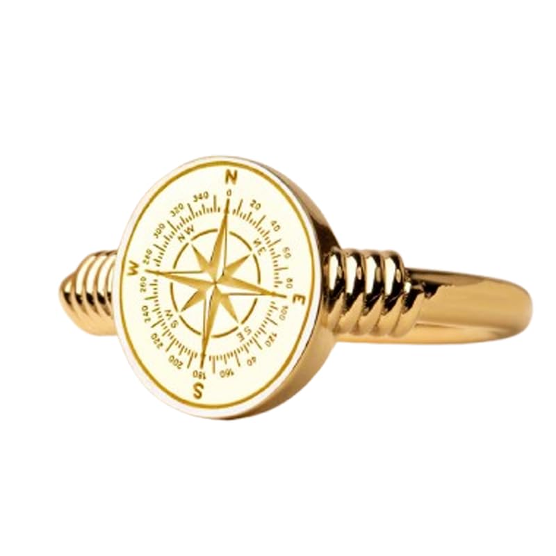 Bague boussole nautique étoile du nord en argent 925 plaqué or jaune