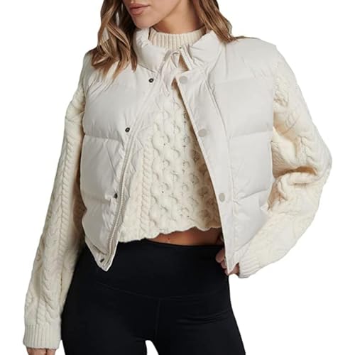 Glenmi Women's White Lightweight Cropped Puffer Gilet – Sleeveless, Stylish & Snug for Chilly Days