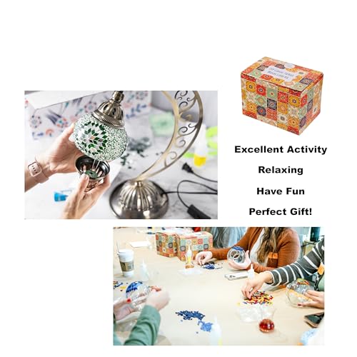 Turkish Mosaic Moon Lamp Making Kit | DIY Colorful Glass Decorative Table Desk Light | Craft Kit For Adults | Make Your Own Lamp | Living Room Bedroom | Mosaic Pieces, Beads, US-Plug (Blue)