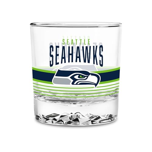 Rico Industries NFL Football Seattle Seahawks Standard 11.5oz Rocks Glass – Heavy Base Clear Glass Tumbler, Durable Whiskey Cocktail Drinking Glass for Home Bar, Kitchen, or Entertaining