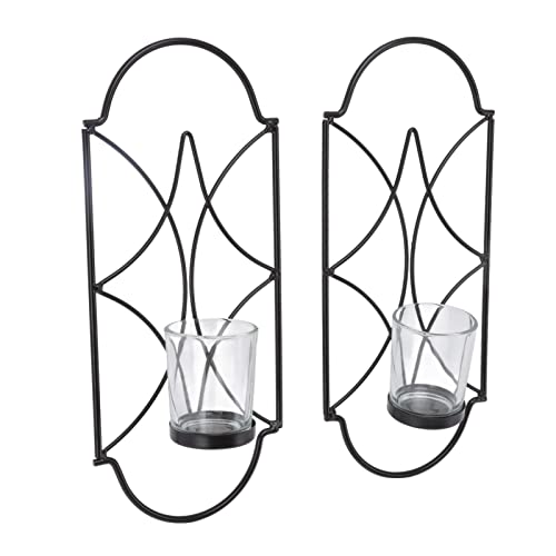 RXMORI 2Pcs Wall Sconces,Iron Art Wall Mounted Candle Holder,Modern Wall Hanging Sconce Candle Holder for Pillar Tealight(Black)