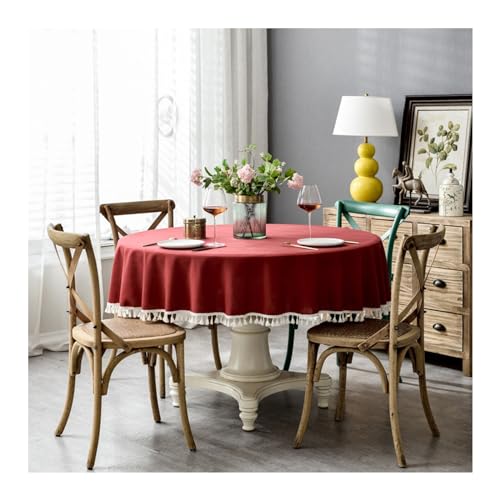 Nappe ronde 120cm rouge KnSam en polyester avec franges - 2