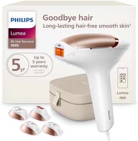 Philips Lumea 9000 Series IPL Hair Removal Device - Alternative to Laser Hair Removal, SenseIQ Technology and Lumea App, 4 Attachments for Body, Face, Bikini & Underarms, for Women & Men, BRI984/03