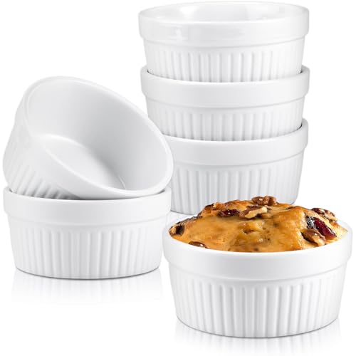 RAIHOMKIT 6Pack Ceramic Ramekins, 12 Oz Round Creme Brulee Ramekins, White